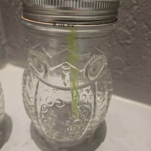 Set of 2 Mason Jar Drinking Glasses Owl Shape 5.5" - Picture 2 of 5